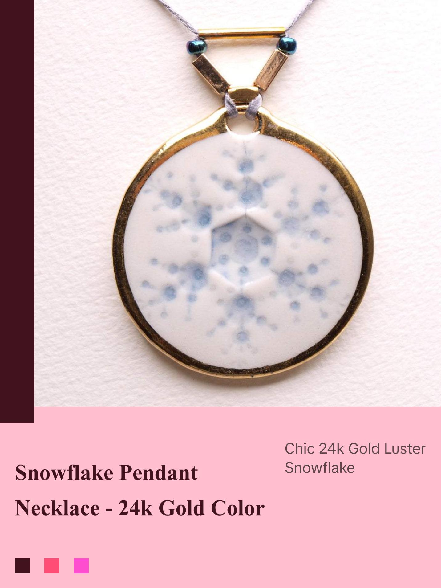 Elegant Snowflake Pendant Necklace with 24k Gold Luster - Winter Charm and Chic type #3 1.9" dia.
