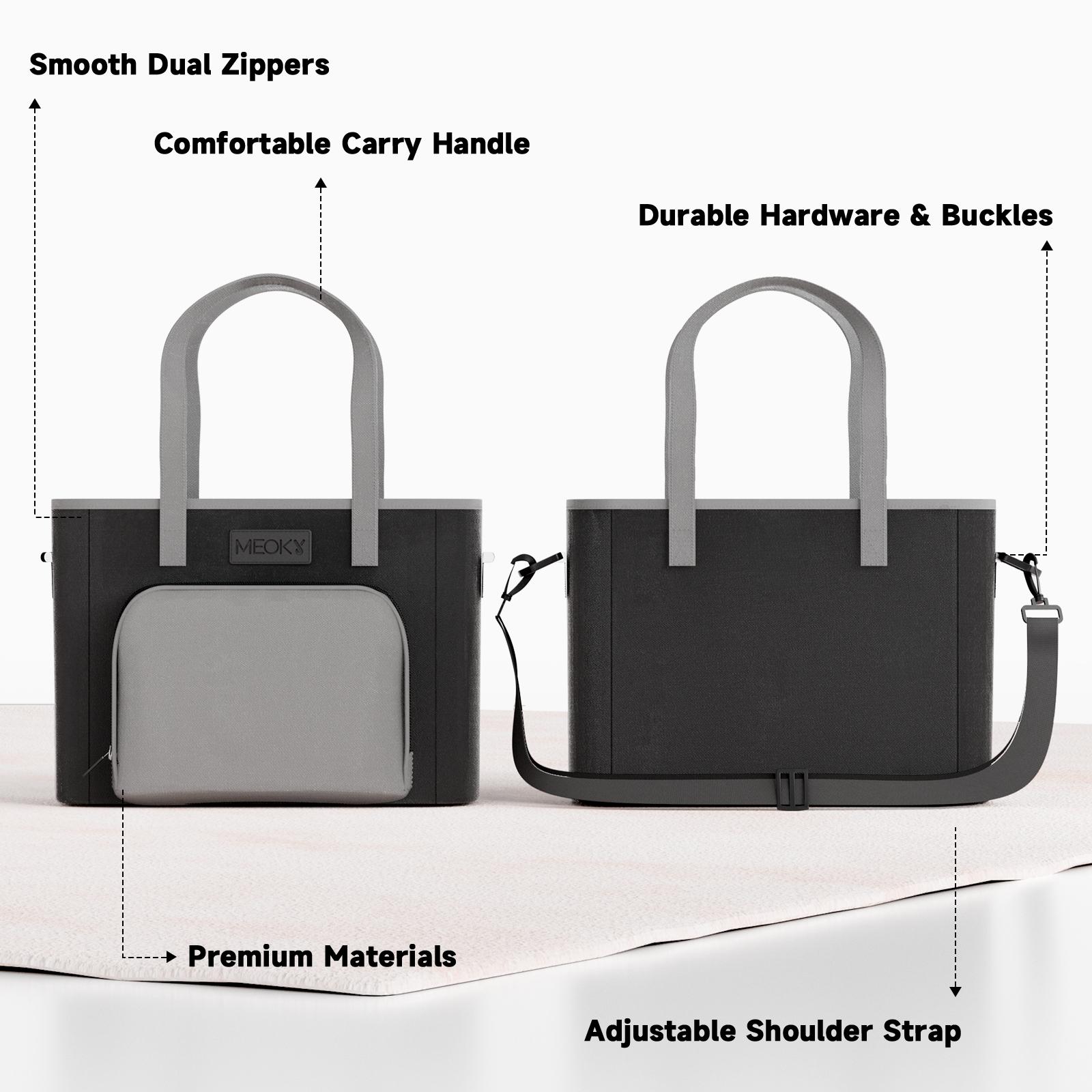 Meoky Insulated Lunch Bag Double-Layer Large Capacity Portable Tote with Detachable Strap & Top Handle Leak-Proof Water-Resistant Reusable for Work or School