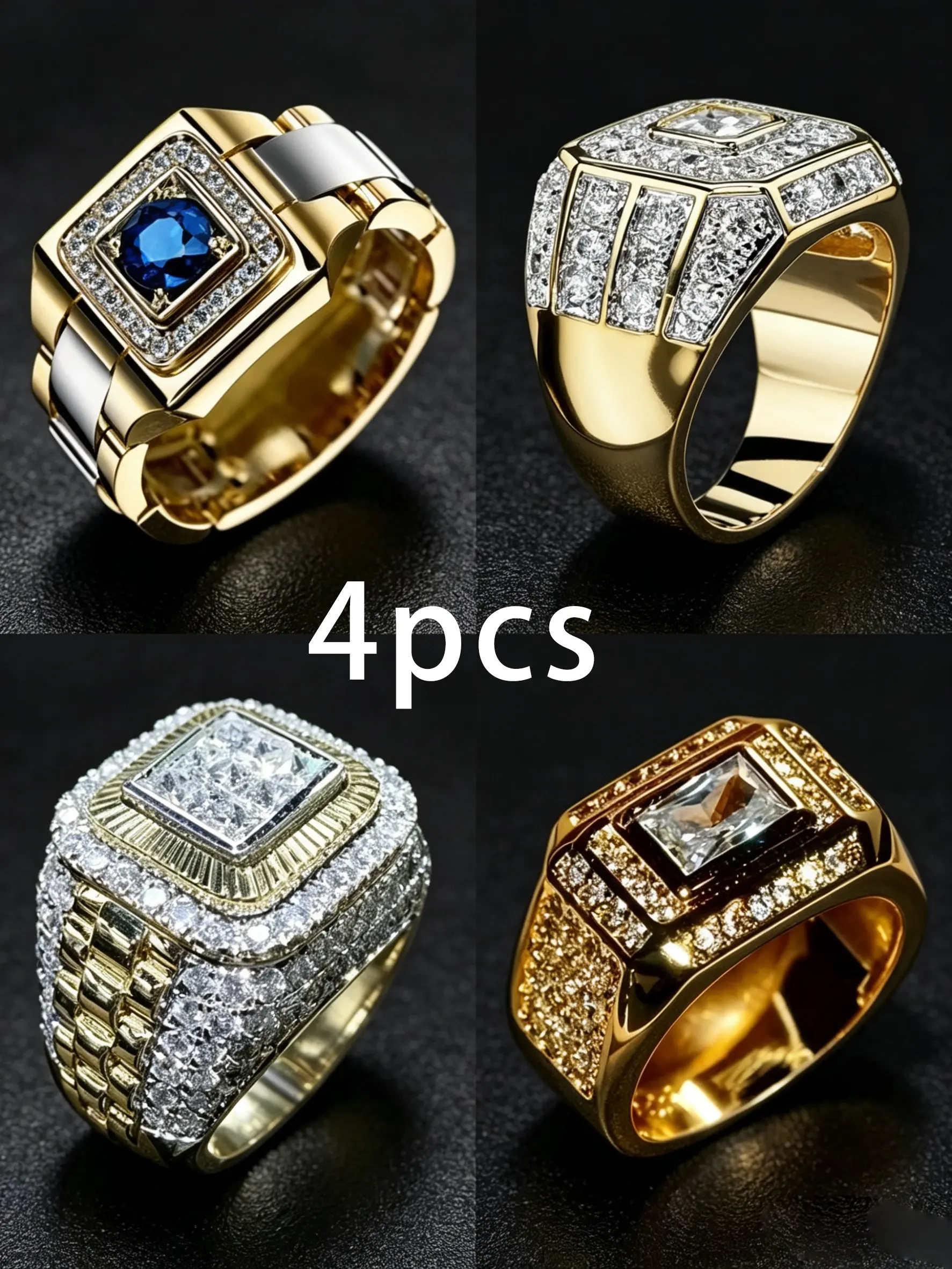 Men's Wide Band Ring Set, Stackable Fashion Rings, Bold Punk Style Ring Jewelry, Ideal Gift for Boyfriend & Dad, Fashion Accessories for Music Festival