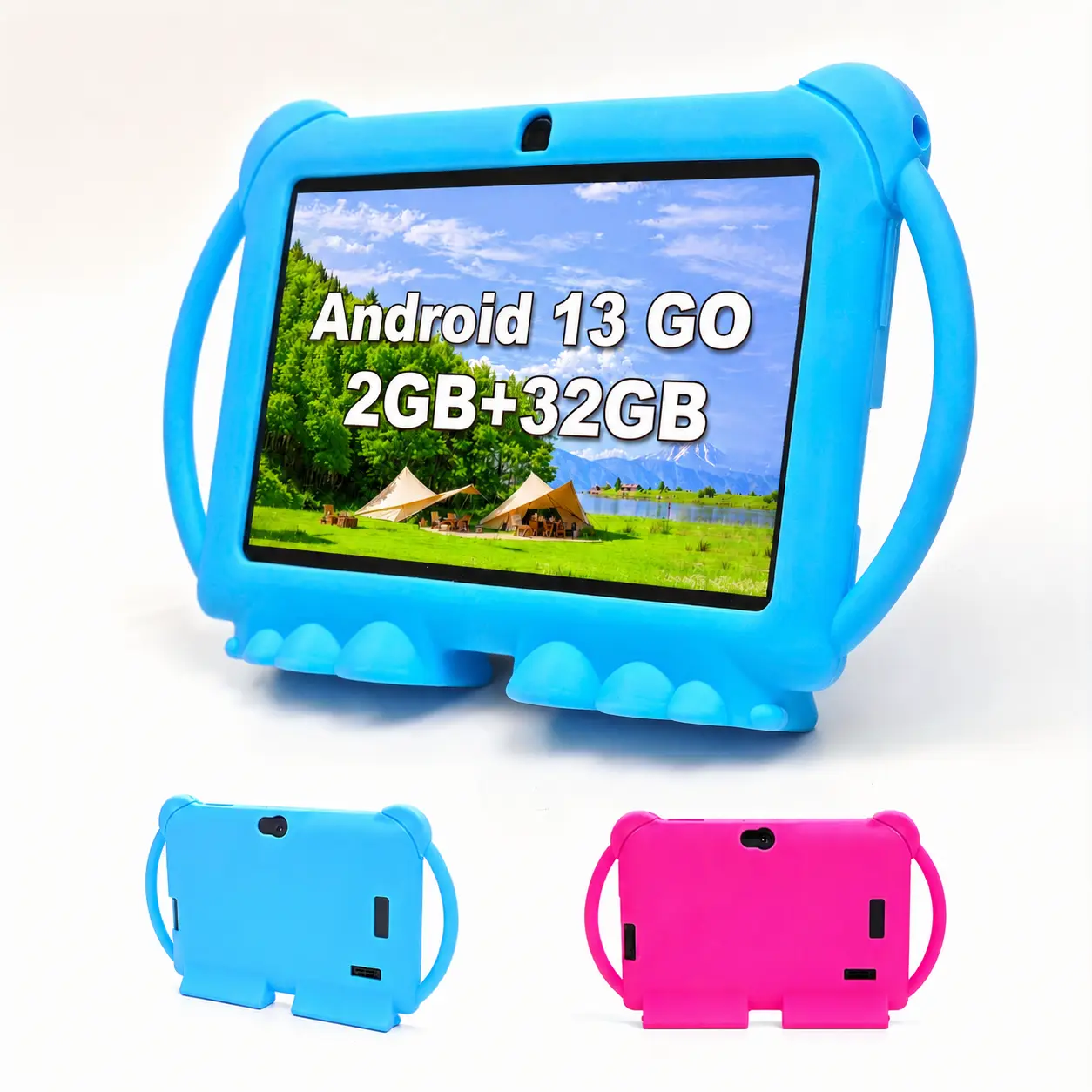 7-Inch Compact Portable Kids Toy Tablet with Stand - Android 13, 32GB Expandable ROM, 2GB RAM, 2.4G WiFi, Eye Protection Screen, Parental Control, Dual Cameras, Shockproof Silicone Case, Educational Apps, Built-in Speaker - Ideal Toddler Gift, Plastic, Bl