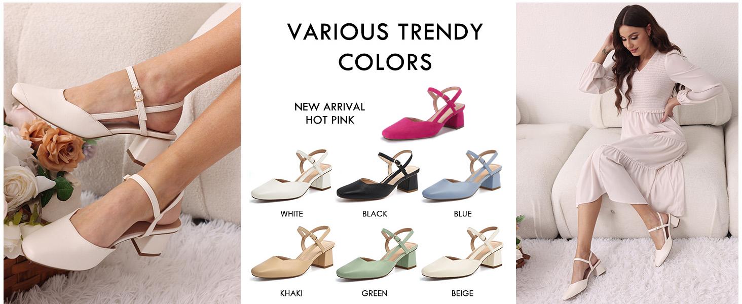 Fashare Women's Slingback Chunky Low Heels Closed Square Toe Heel Wedding Party Dress Pumps Shoes
