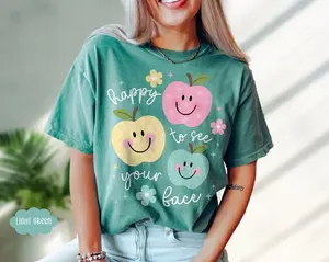 Comfort Colors Happy To See Your Face Teacher Shirt, Playful Back to School Gift, Aesthetic Classroom Apparel, Trendy Oversized Teacher Tee, Premium Garment Dyed Educator Apparel