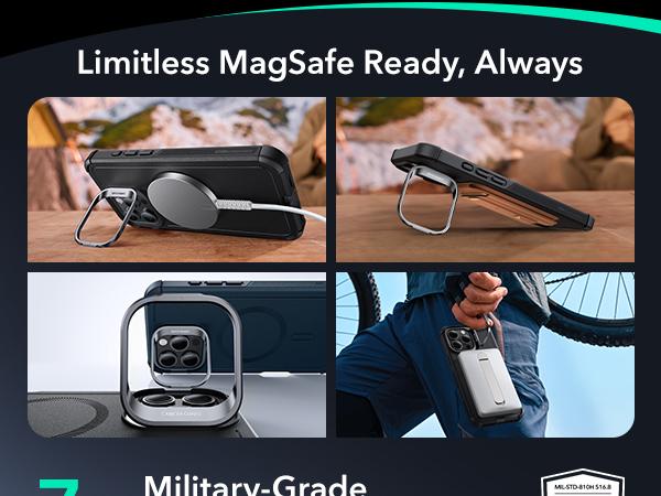 ESR for iPhone 17/16/15 Case with Stash Stand, Camera Control, 23FT Military-Grade Shock-Absorbing Drop Protection, Compatible with MagSafe Accessories, Magnetic Cyber Series