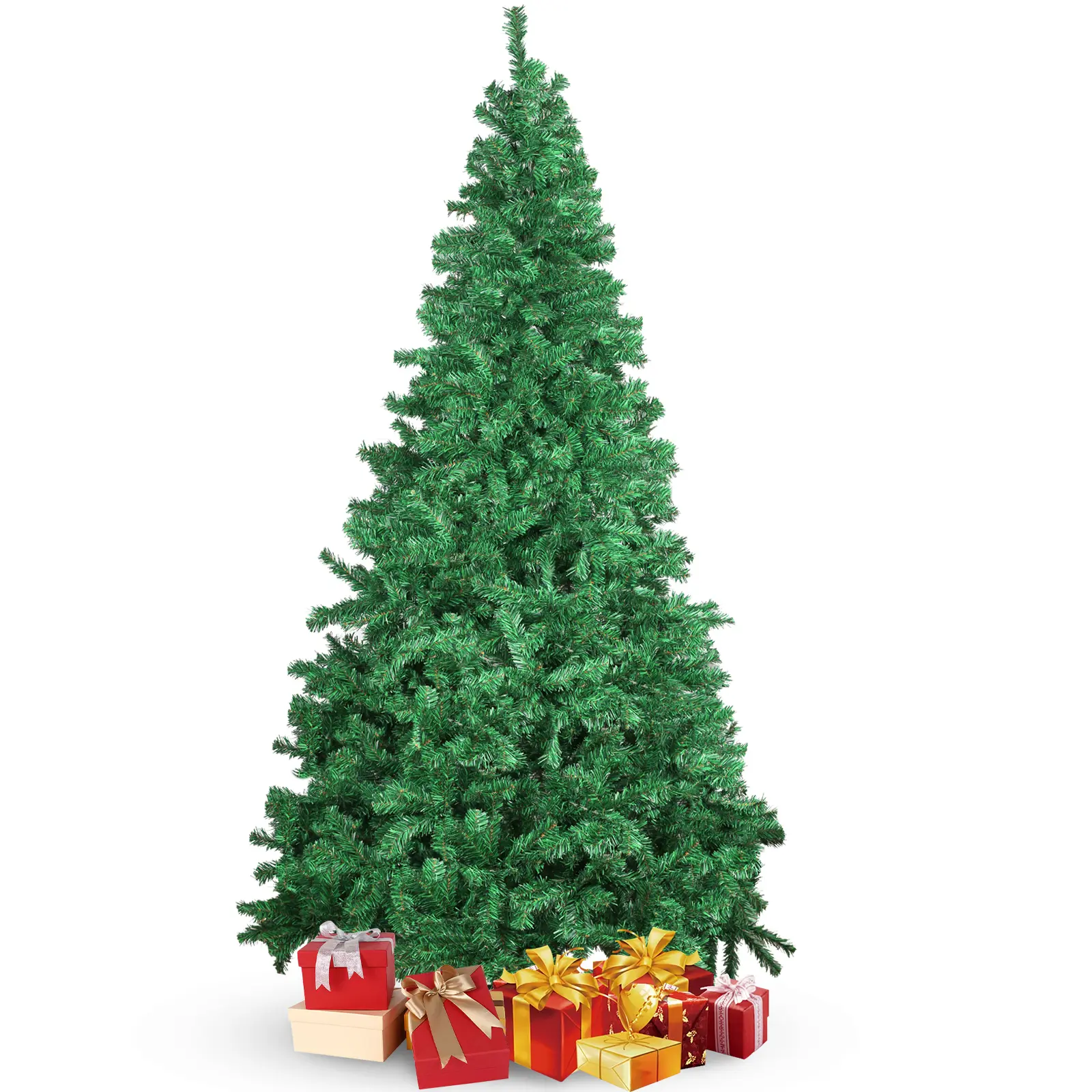 7ft / 8ft Artificial Christmas Tree, Unlit Hinged Xmas Full Tree with 1000 PVC Branch Tips, Foldable Metal Stand, Easy Assembly, Indoor Holiday Party Office Home Store Decor, Green