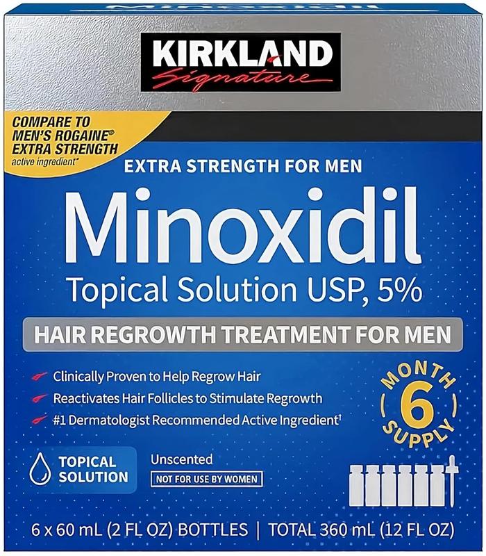 Kirkland Minoxidil 5% for Men Hair Care, Topical Solution Extra Strength Hair Regrowth Treatment for Men Dropper Applicator Included (1 month to 24 month supplies available) (1 month supply)