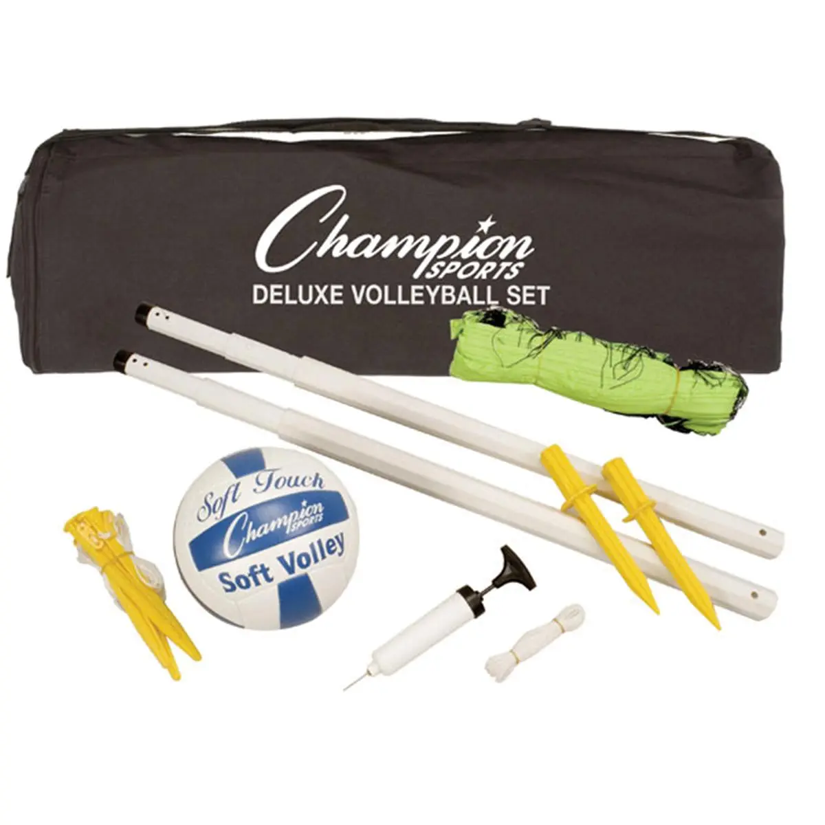 212 MAIN Deluxe Volleyball Complete Kit - Plastic Poles, Official Size Soft Touch Ball, Net - Sturdy Setup, Beach Use, Kids Outdoor Play Gear, Fosters Athletic Goals