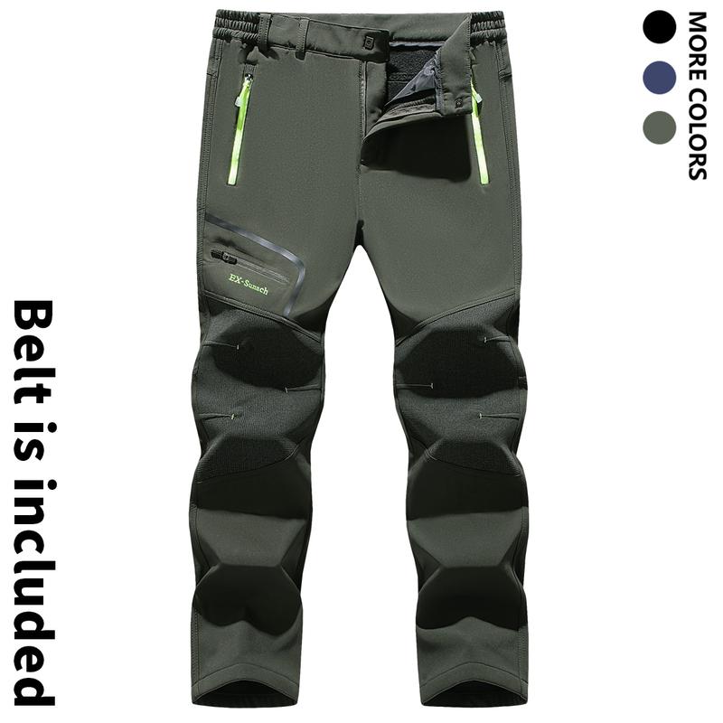 Men's Winter Ski Rainproof Pants, Multi-Pocket Outdoor Work Pants, Autumn Cool Casual Trousers with Free Belt, Men's Outdoor Waterproof Windproof Harem Pants, Versatile All-Season Activities Trousers, Men's Clothing Collection
