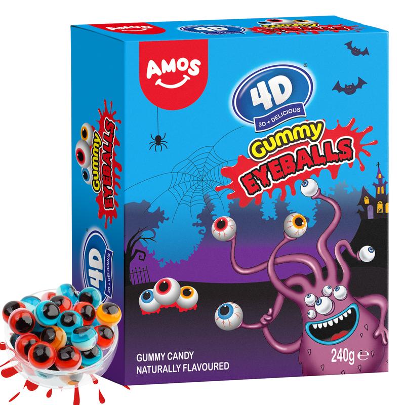 Amos Halloween Gummy Party Pack – Eyeballs, Body Parts, Mummy & More! | Spooky Candy Box for Trick-or-Treating | FREE Gift Bag Included