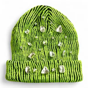 Lime green striped beanie with free diamond embellishments
