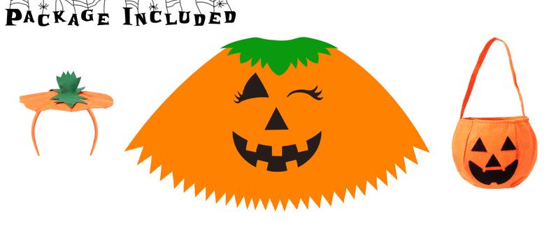 3 PCS Halloween Pumpkin Poncho for Women,Pumpkin Cape Costume with Headband and Candy Bag,Halloween Costume for Women