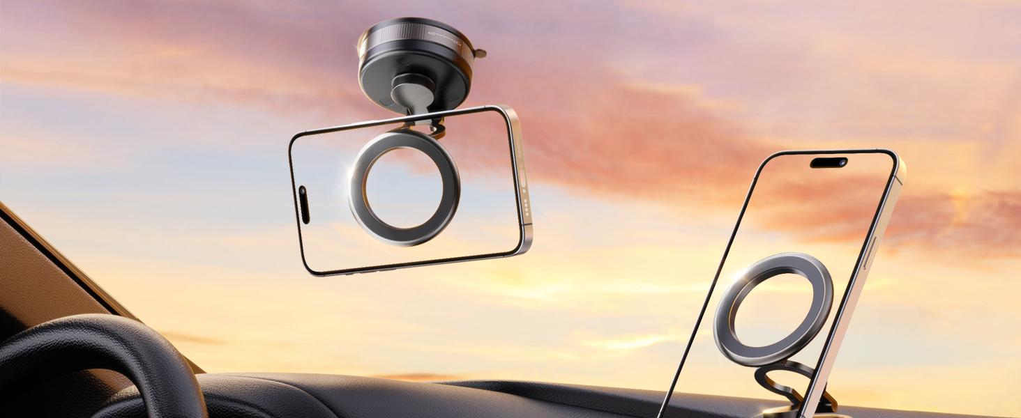 Vacuum Magnetic Phone Holder for Car 360° Adjustable Magsafe Car Mount Strong Suction for iPhone 17/16/15/14 & Android One-Hand Use Secure Hold