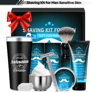 Men’s Shaving Kit for Sensitive Skin – Natural Shaving Cream & Balm, Bowl & Tumbler, Perfect Gift for Dad & Boyfriend