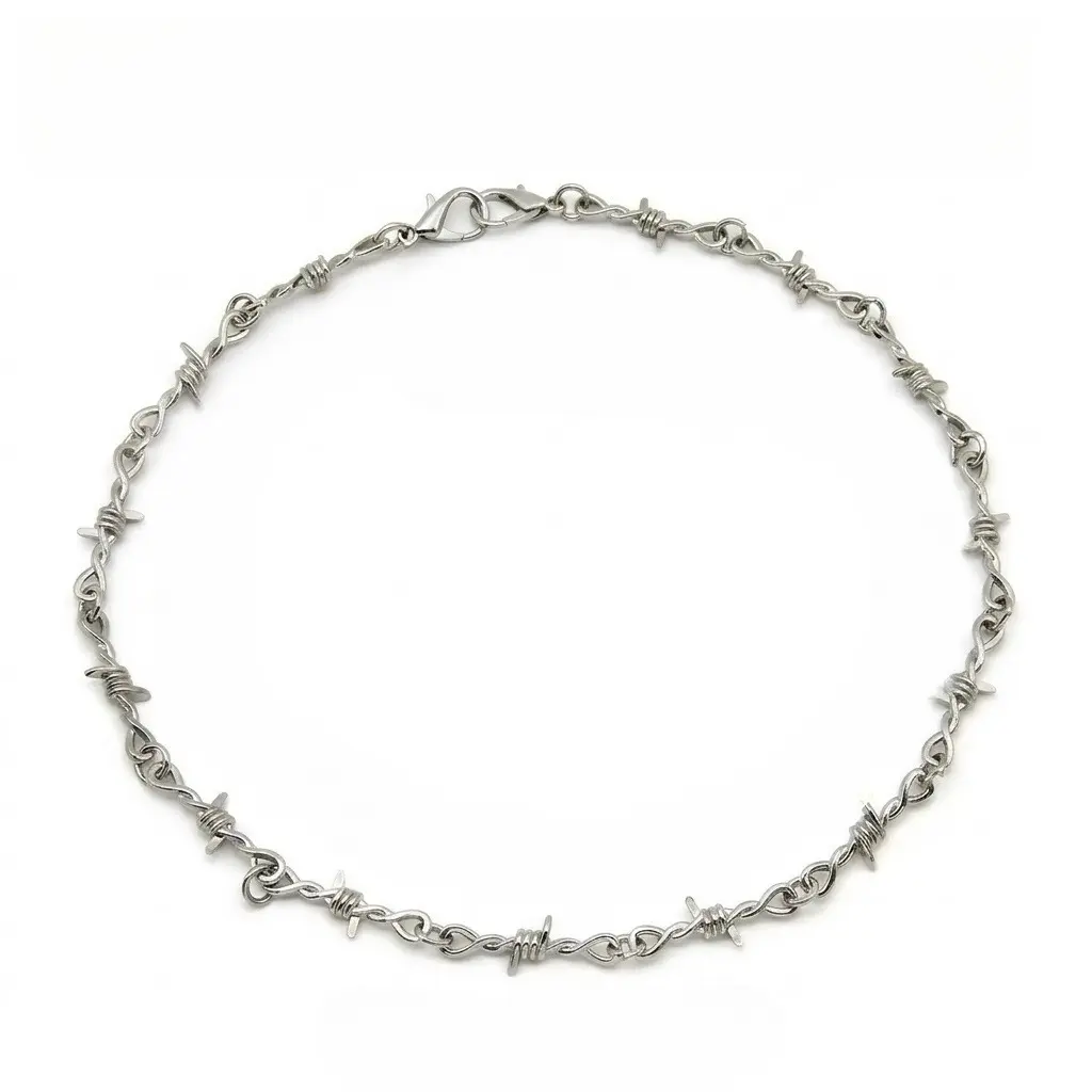 Gothic Barb Wire Choker Necklace, Silver Tone Chunky Thorn Chain for Men & Women, Emo Alt Style Punk Jewelry, Metalhead Accessories for Adults, Men's Accessories, Accessories Adults