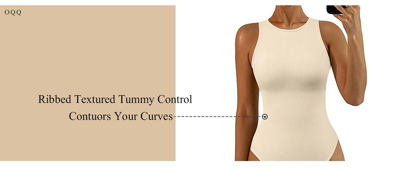 OQQ Women's 3 Piece Bodysuits Sexy Ribbed Sleeveless Crew Neck  Stretchy Bodysuits Womenswear Trendy