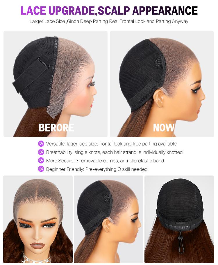 Megalook Chocolate Brown Upgrade 13x6 Three-Go Glueless Wigs Fitted All Pre-Styled Parting Breathable Dome Cap Free Lace Front 100% Human Hair Wig #4 Curly Hair 320℉ Heat Resistant SpringStatements