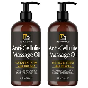 2 Botte M3 Naturals Cellulite Massage Oil 8oz-Smooth the Appearance of Cellulite PN-Body Care & Skin Care Massage Oil Topical Collagen and Plant Stem CellBody Oil to Restore Texture and Elasticity-Soothing Body Oil