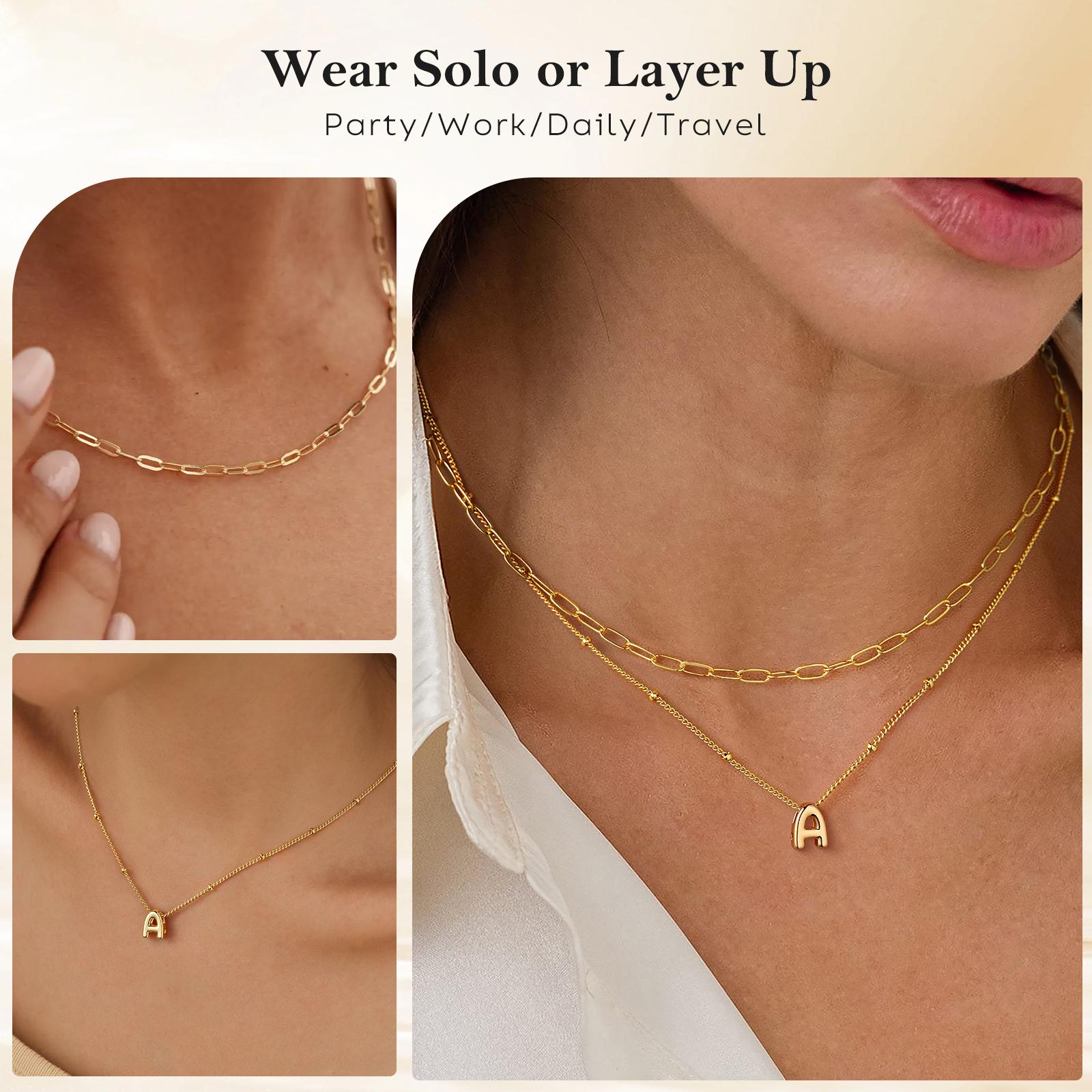 Turandoss Women's Dainty Initial Necklace Set - Hypoallergenic, Fashionable, Exquisite Layered Paperclip Chain Choker, Personalized Pendants, Mothers Day Gift Ideas, Exquisite Jewelry Gift for Birthdays summerwins