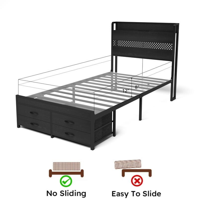 SMART BED FRAME ALERT! ️ Twin Size Bed Frame with Storage Drawers, RGB LED Lights & Charging Headboard – Platform Bed, No Box Spring Needed | Modern Bedroom Furniture for Teens, Kids, Adults | Space Saving, Black Metal Frame, Under Bed Storage & USB Ports