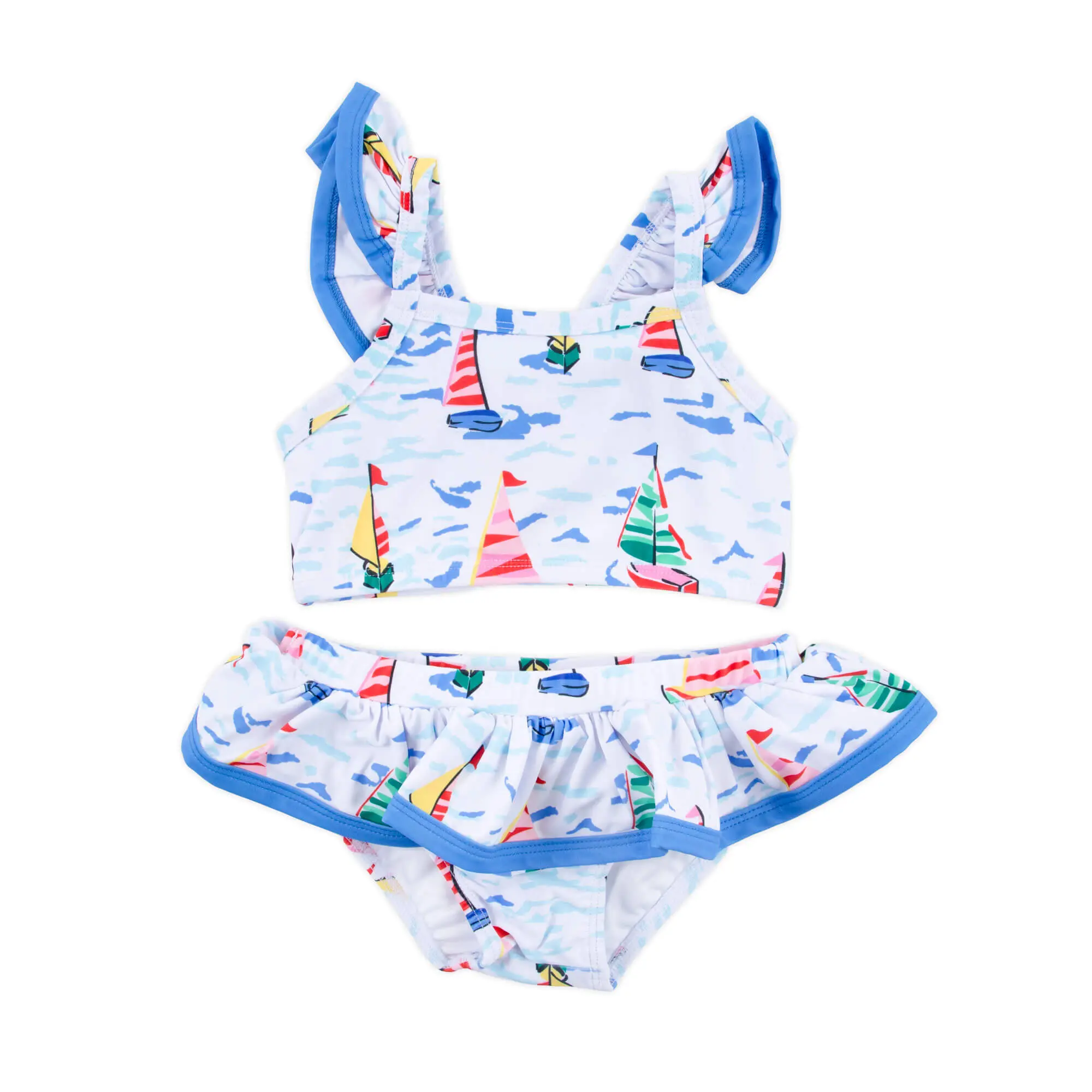 Watercolor Sailboat Two Piece Swimsuit - Girls Bikini Swimwear