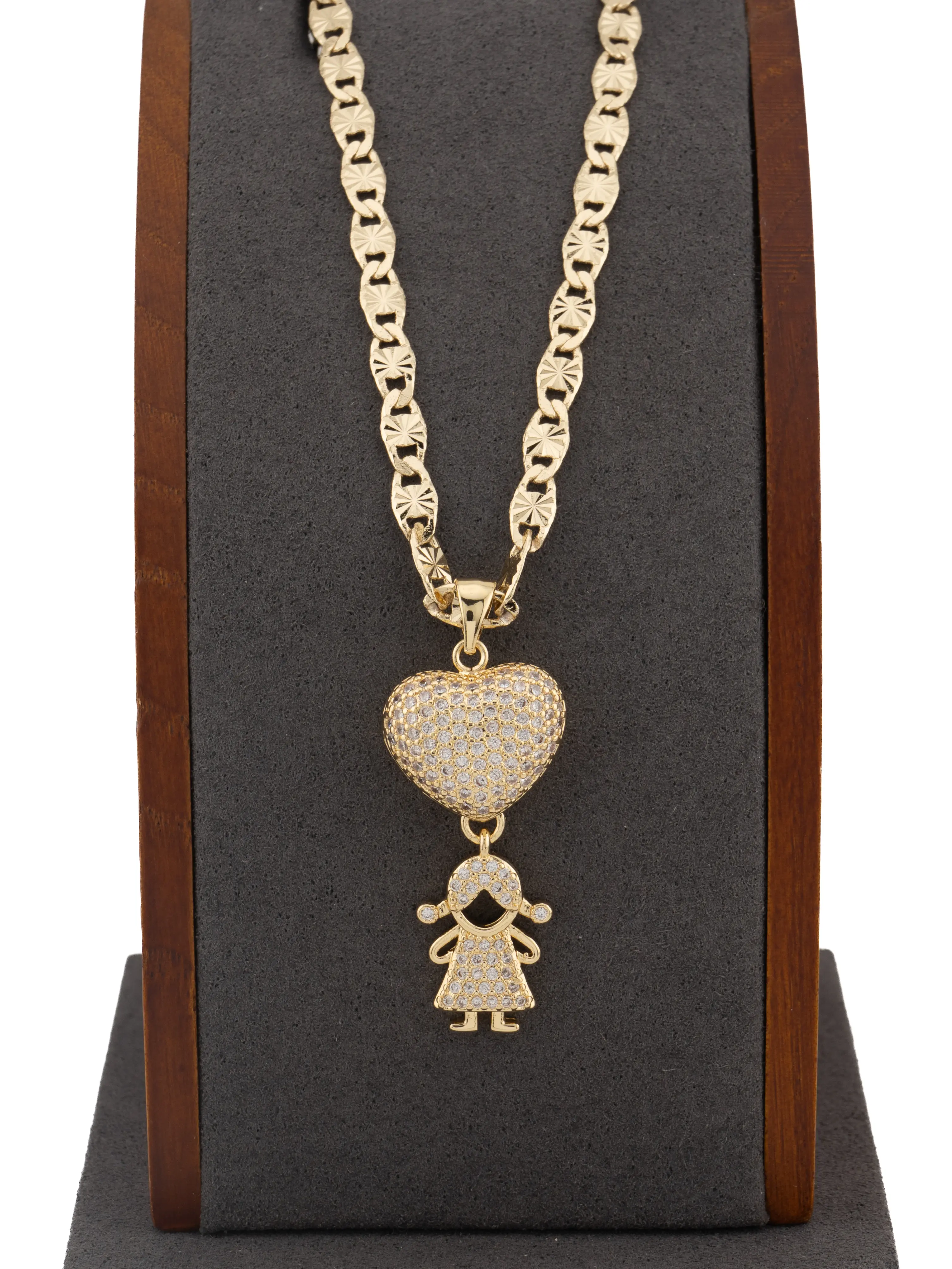 Pendant with one Girl figures in gold plating, includes an 18-inch or 24-inch chain. Gifts for Mom. Valentine's Day. necklace