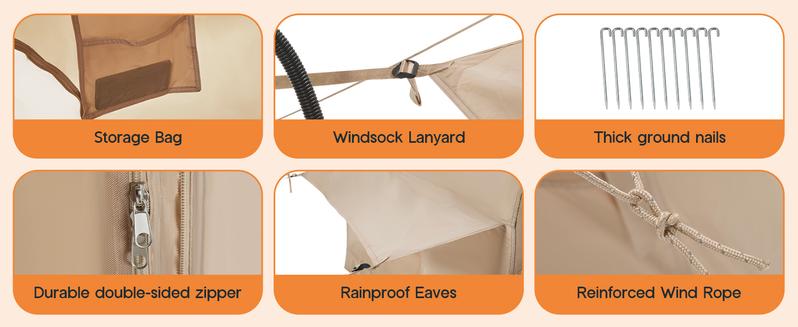 AMERLIFE Inflatable Tent for Camping, Large Blow Up Tent with Easy Setup Pump, Skylight, Stove Jack, Doors, Waterproof Oxford Outdoor Cabin, Ideal for Family, Emergency Shelter, Glamping