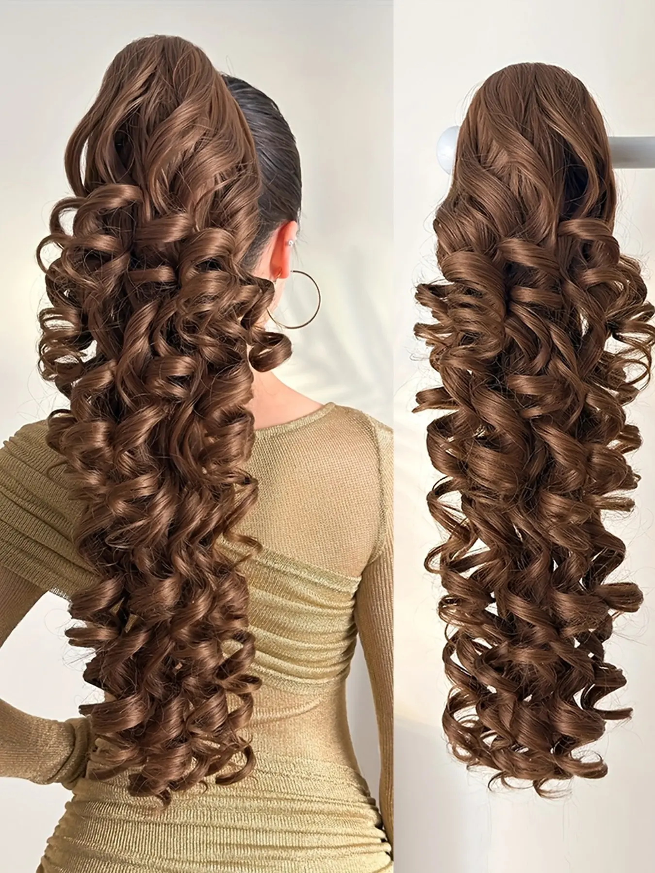 28-Inch Ponytail Extension, Long Curly Hair, Heat-Resistant Fiber Synthetic Hairpiece, Women's Daily Holiday Style, Curly Hair Extensions, Curly Ponytails, Synthetic Ponytail Hairpieces