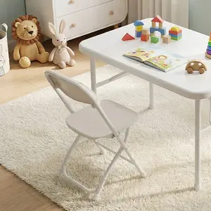 4 Pack Kids White Plastic Folding Chair with Metal Frame for Toddler&Children, Lightweight and Stackable Foldable Seats for Indoor, Outdoor, Classrooms, Desks, Parties, Events rental