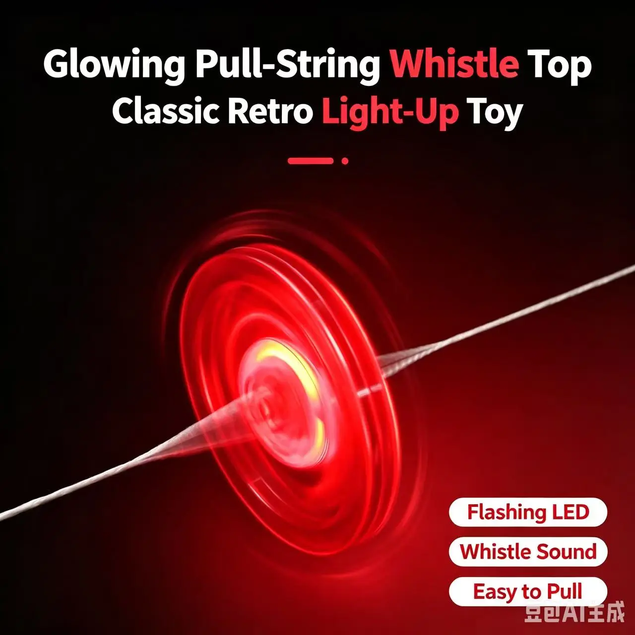 3-piece set Pull-String LED Flashing Spinning Top Toy - Glowing Whistle Gyro, Classic Nostalgic Stress Relief Toy for Kids