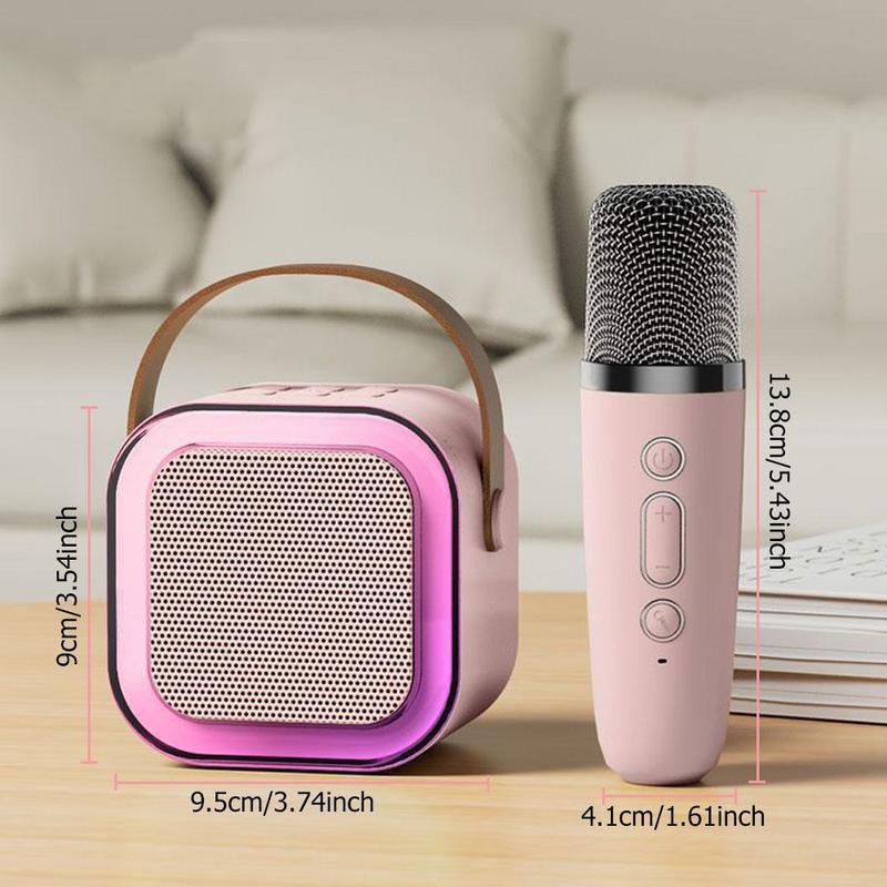 Mini karaoke machine with 2 microphones, wireless BT speaker,Bluetooth Speaker with LED Nightlight, Bluetooth party Pink karaoke