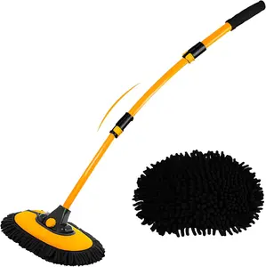 15° Curved Car Wash Brush with Long Handle 40" Extension Pole RV Truck Microfiber Cleaning Mop Auto SUV Wheel Boat Exterior Interior Detailing 2 in 1 Carwash Duster Not Hurt Paint