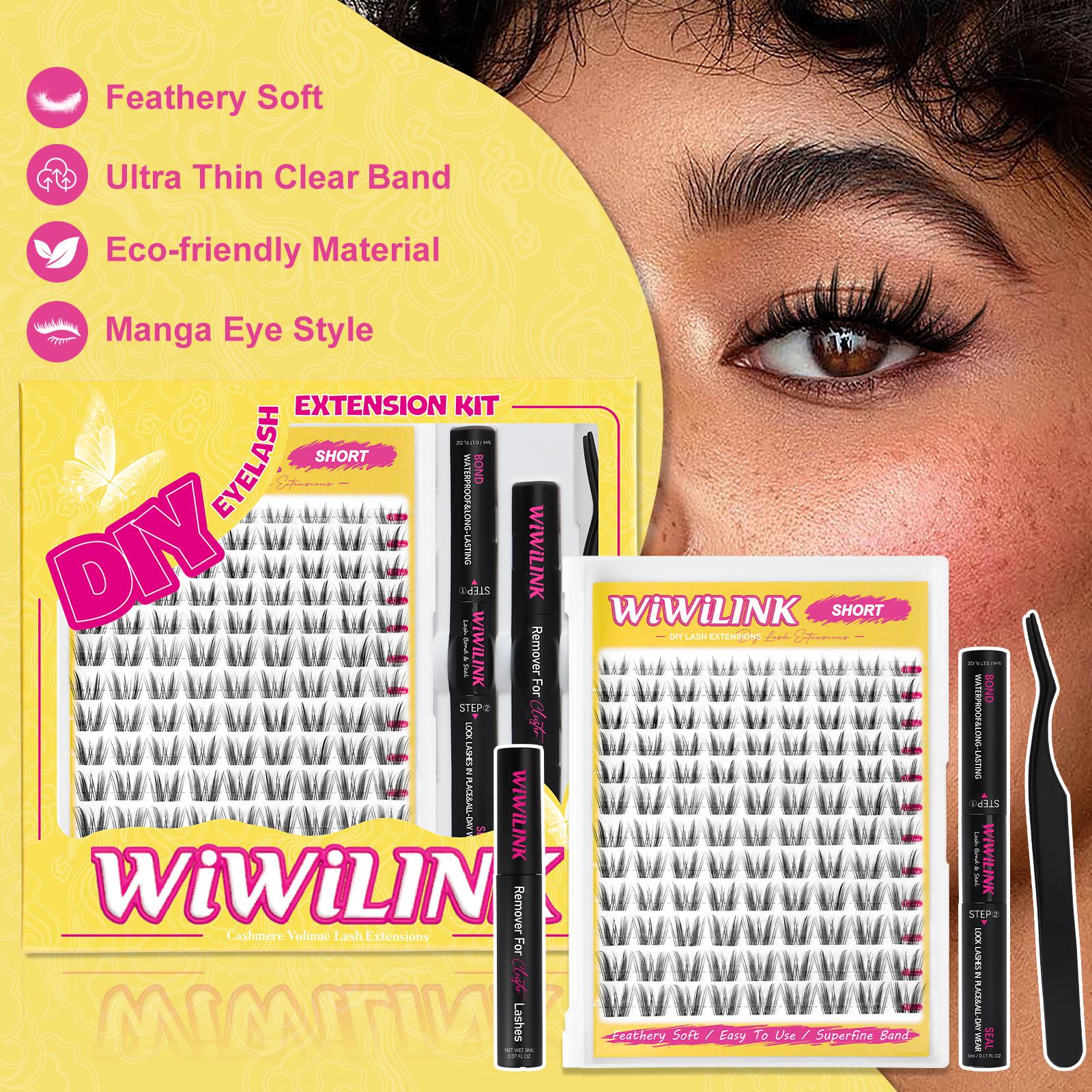 WiWiLink Short Manga Lashes, California Sunset Short, Freya Short | Cluster C/D Curl  Extension Kit | 8-14mm Lash Clusters with Bond, Seal, Remover - Ultra-Thin Transparent Bands |  Magic Anime False Eyelash Extension Kit dealsforyoudays