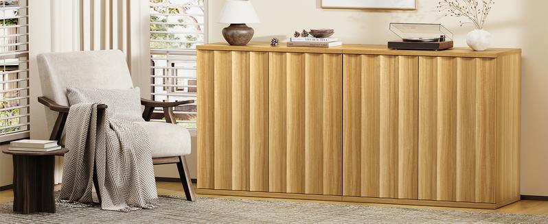 BROTTAR Fluted Sideboard Buffet Cabinet with Storage, 31.5" Modern Kitchen Cabinets with Doors, Coffee Bar Buffet Cabinet for Kitchen, Entryway Cabinets for Living Room, Natural BROTTAR Fluted Sideboard Buffet Cabinet with Storage, 31.5" Modern Kitchen Cabinets with Doors, Coffee Bar Buffet Cabinet for Kitchen, Entryway Cabinets for Living Room, Natural