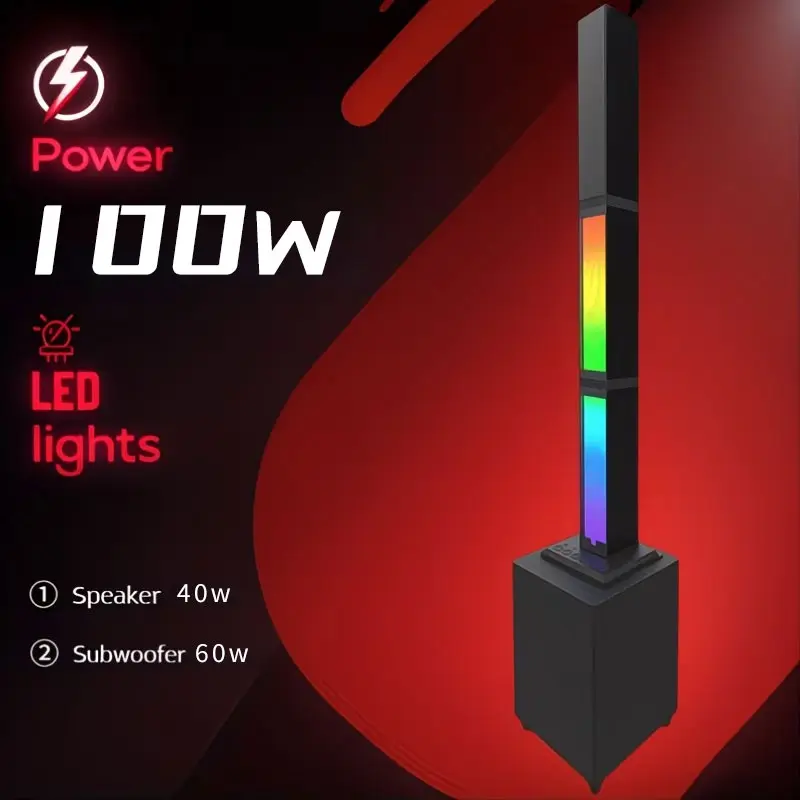 Loud Powerful Bluetooth Speaker - 4in 1 Detachable Speaker (2 Lightbar + 1 Soundbar + 1 Cabinet) - Wireless, AUX, USB, TWS - RGB Atmosphere Lights - Home Theater System/Live Performance/stage Speakers