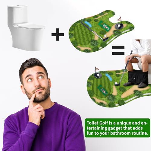 Toilet Golf Game Set - Mini Bathroom Golf Kit with Practice Mat, Golf Club & 2 Balls | Fun Gag Gift for Kids, Husband, Boyfriend, Wife, Daughter, Son | Unique White Elephant Gift Idea