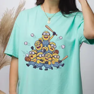 Minions Play Baseball Despicable Me 2D T-Shirt, Nostalgia 2D Print T-Shirt, Cartoon Network Shirt, Gifts for Cartoon Fans #Minions#CartoonNetwork #NostalgiaCore #DespicableMe#GraphicTee #StreetwearUS