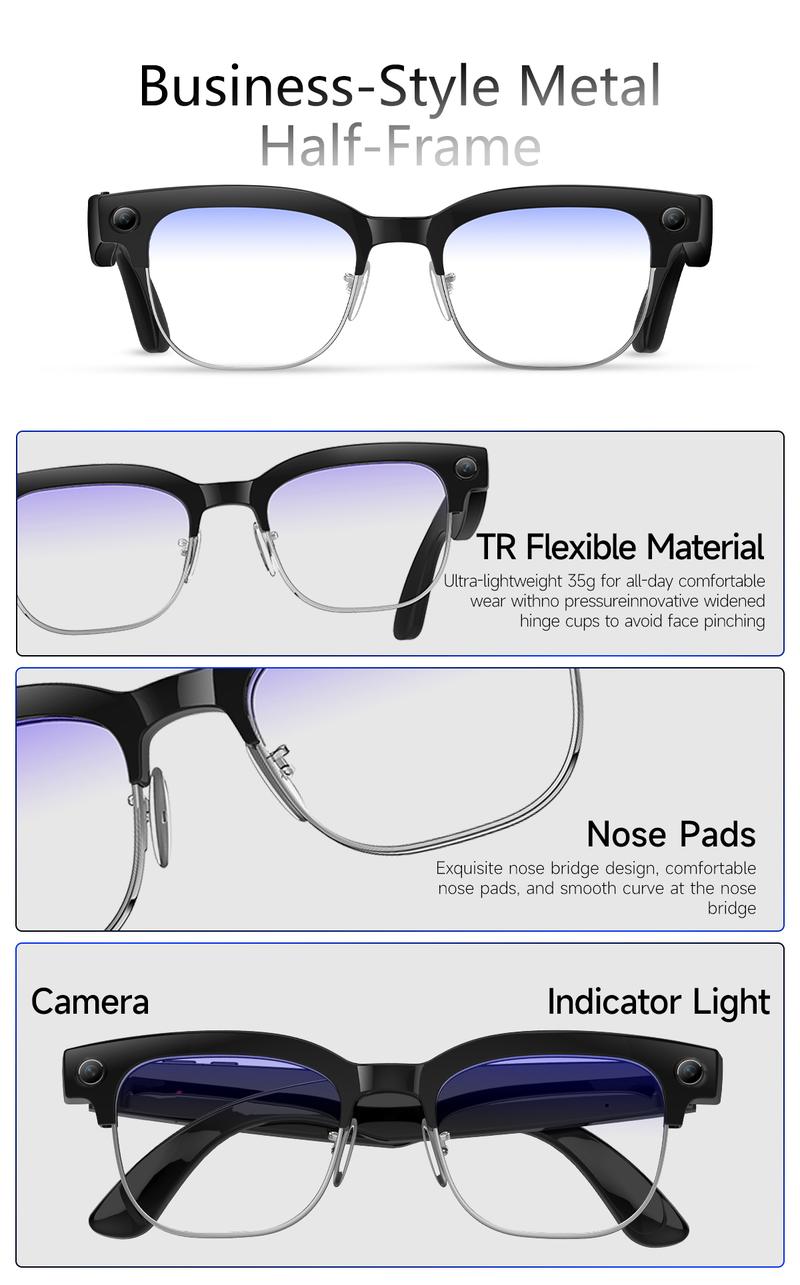 Smart AI Camera Glasses with 8MP Photochromic Lenses ,Button Touch Adjustment for Travel Outdoor Adventures Hands-Free Photography 160+Languages Real-Time Translation Bluetooth Wireless Wearable Video Recording UV Protection ,Valentine's Day gifts