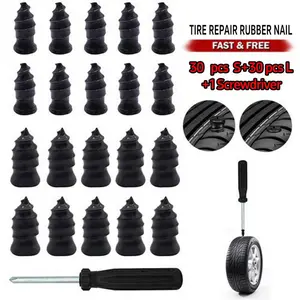 60Pcs Tire Repair Screws Plugs, Self-service Tyre Repair Vacuum Rubber Nails Kit for Car/Motorcycle/Truck/Tractor Puncture Fast Tyre Repair Supplies