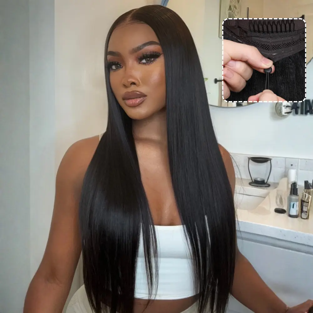 UNICE Female 13x4 Lace Front Wigs Human Hair, Glueless Silky Straight Pre-Cut Wig for Beginners, 180% Density, Natural Scalp Finish, Glueless Wigs