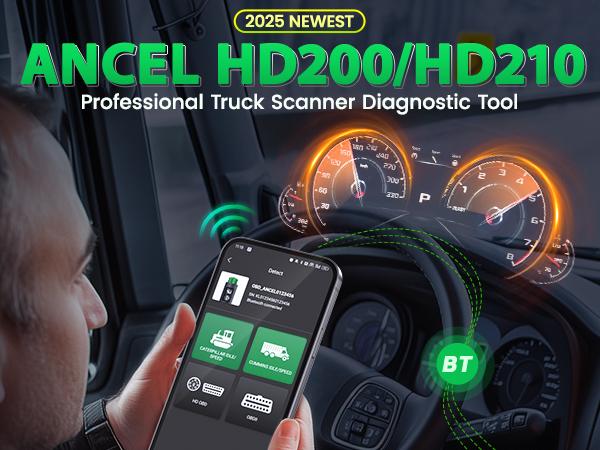 ANCEL HD200/HD210 Bluetooth Heavy Duty Truck Scanner Diesel Diagnostic Tool All System HDOBD & OBD2 Code Reader with Speed Limit Reset for（Cummins &Caterpillar HD200）( Volvo & International HD210),Lifetime Free Updates