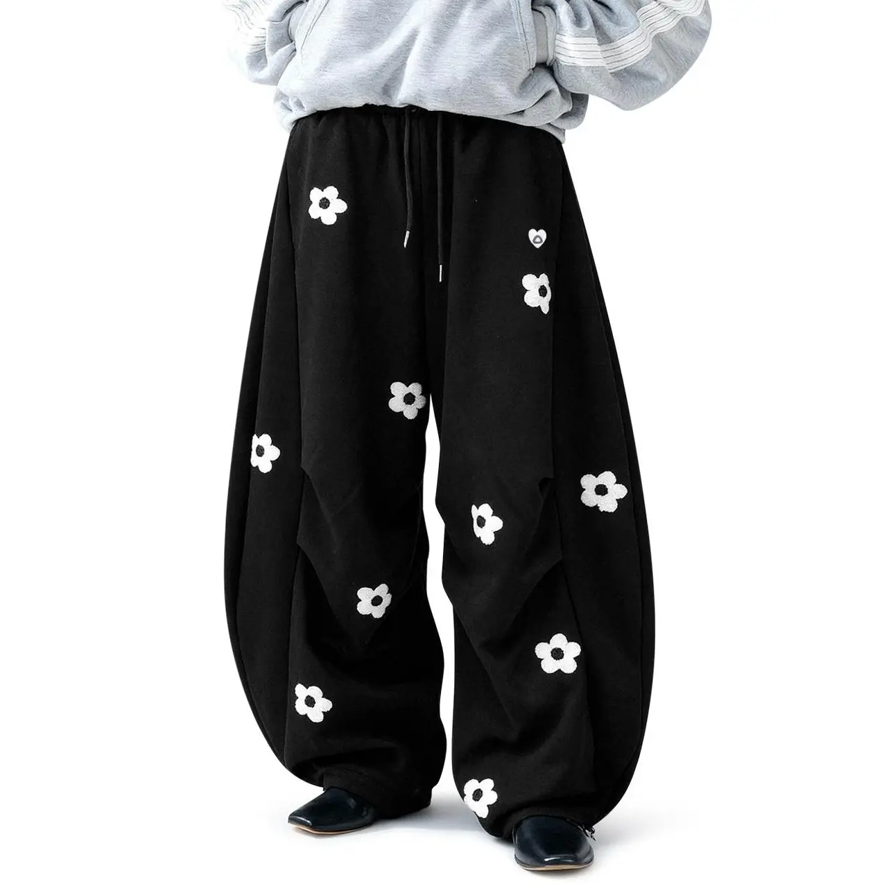 Aelfric Eden Unisex Floral Towel Embroidery Baggy Barrel Sweatpants Elastic Waist Drawstring Casual Pants Y2K  Streetwear Loose Fit Vintage Joggers,summerwins,clothes for back to school,first day of school outfits