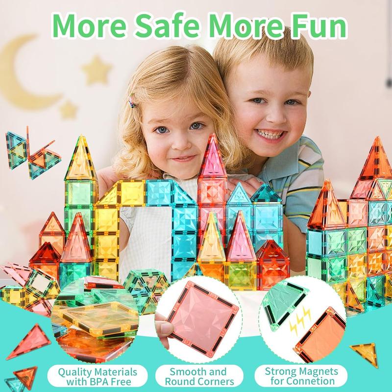 【Upgraded & Jumbo Set】100PCS,YRZtiles Magnetic Tiles,Magnet Building Blocks Cubes Construction Stacking Educational Assembly Toy Preschool STEM Play Creative Playboard for Toddler Kids Ages 3+,Kids Toys Christmas gift for 3 4 5 6 Year Old,