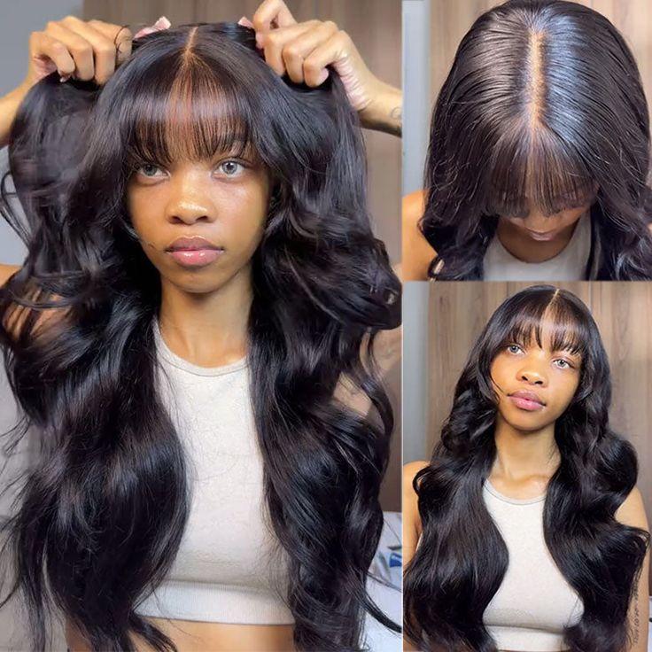[NEW IN]Tahikie 2x4 Loose Body Front Lace Human Hair Wigs With Bangs 180% Density Frontal Wigs With Drawstring One-Step Closure Wear and Go Glueless Wigs 100% Brazilian Virgin Human Hair Wigs for Women #TikTokShopHolidayHau