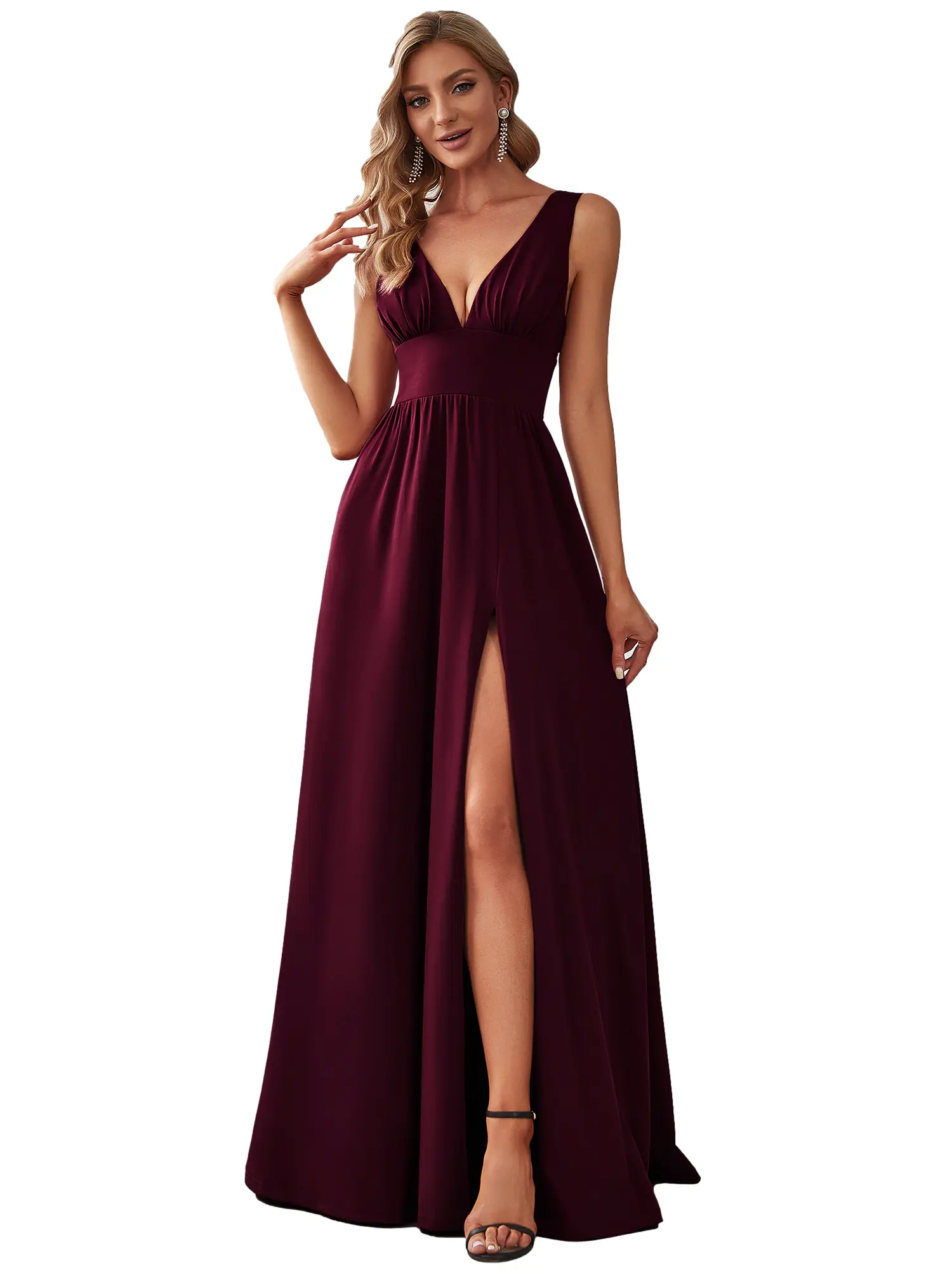 Ever-Pretty 2026 Spring Lady's Formal Wear Gown - Sleeveless V-Neck Empire Waist High Slit Maxi Dress, Basic Elegant Comfortable Wedding Guest Bridesmaid Dress, 0168B, Gowns, Wedding Guest Dresses