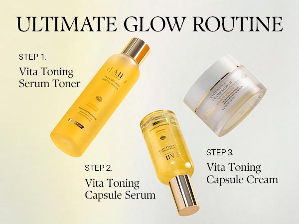 [OFFICIAL d'Alba] [Set] Daily 3 Step Radiant Glow Full Skincare Set l Vita Toning Line l Even Out Skin & Reduce Dark Spots l Simplify Your Skincare with All-In-One Vitamin Routine l Toner + Serum + Cream
