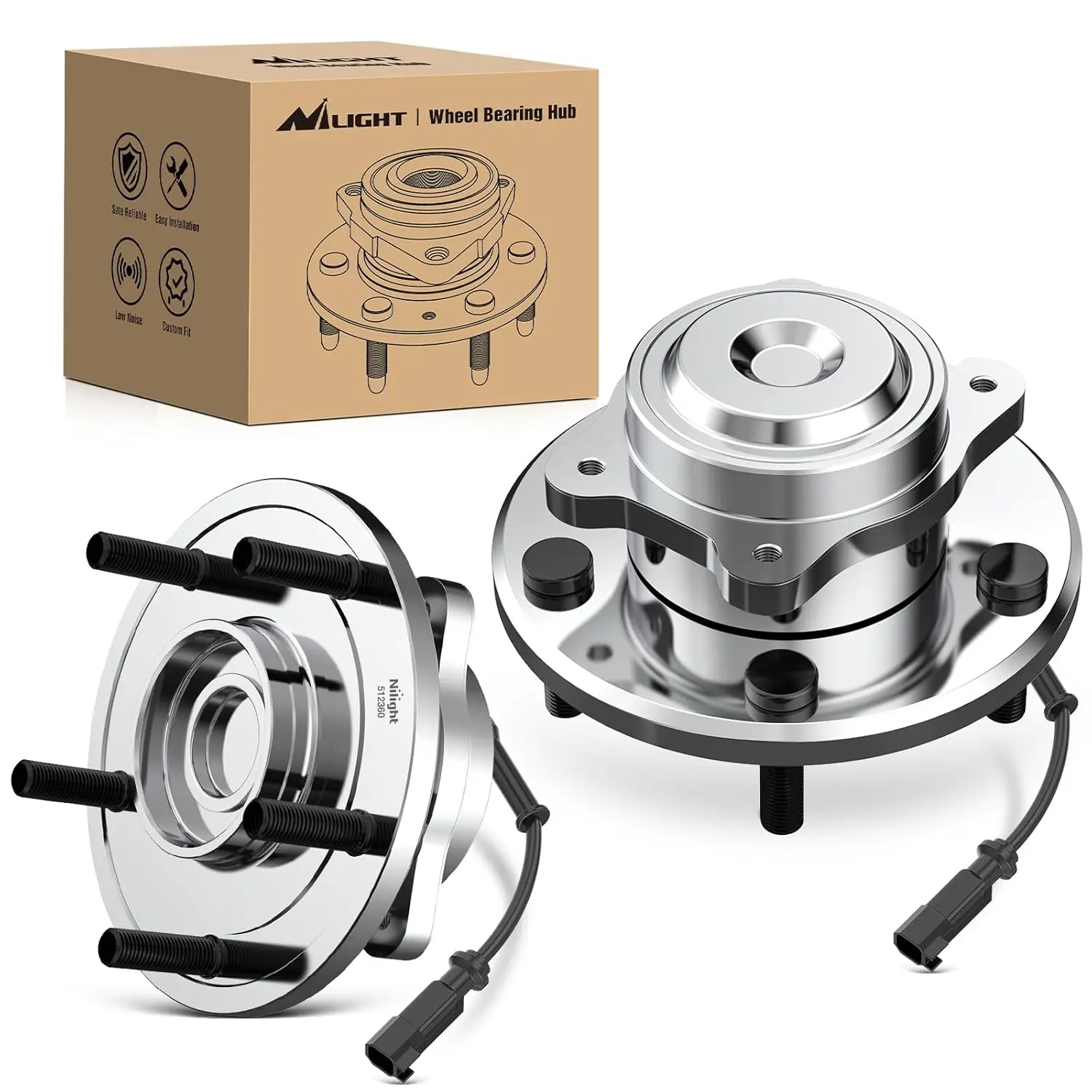 Nilight Rear Wheel Hub and Bearing Assembly for Dodge Grand Caravan 2008 2009 2010 2011 2012, Chrysler Town & Country 2008-2012, VW Routan 2009-2012, 5 Lugs w/ABS-512360 2Pack