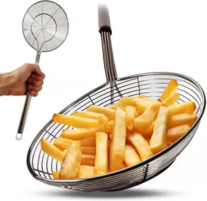 Stainless Steel Spider Strainer Skimmer Ladle Fryer for Cooking and Frying Kitchen Utensils Wire Strainer Scoop Pasta Strainer with Handle Deep Fry Skimmer Spoon KT Deals
