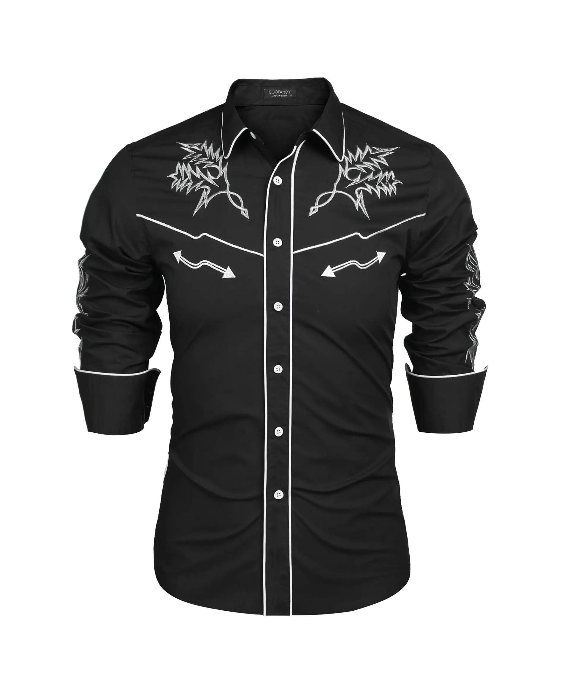 COOFANDY Men's Western Cowboy Shirt Long Sleeve Embroidered Shirt Slim Fit Cotton Casual Button Down Shirt Gift Ideas