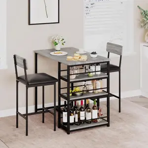 Dining Table Set for 2, Kitchen Table and Chairs with Wine Rack, Metal Frame Modern Bar Table Set with 2 Chairs, Rectangular Kitchen Table Set for Small Space, Apartment