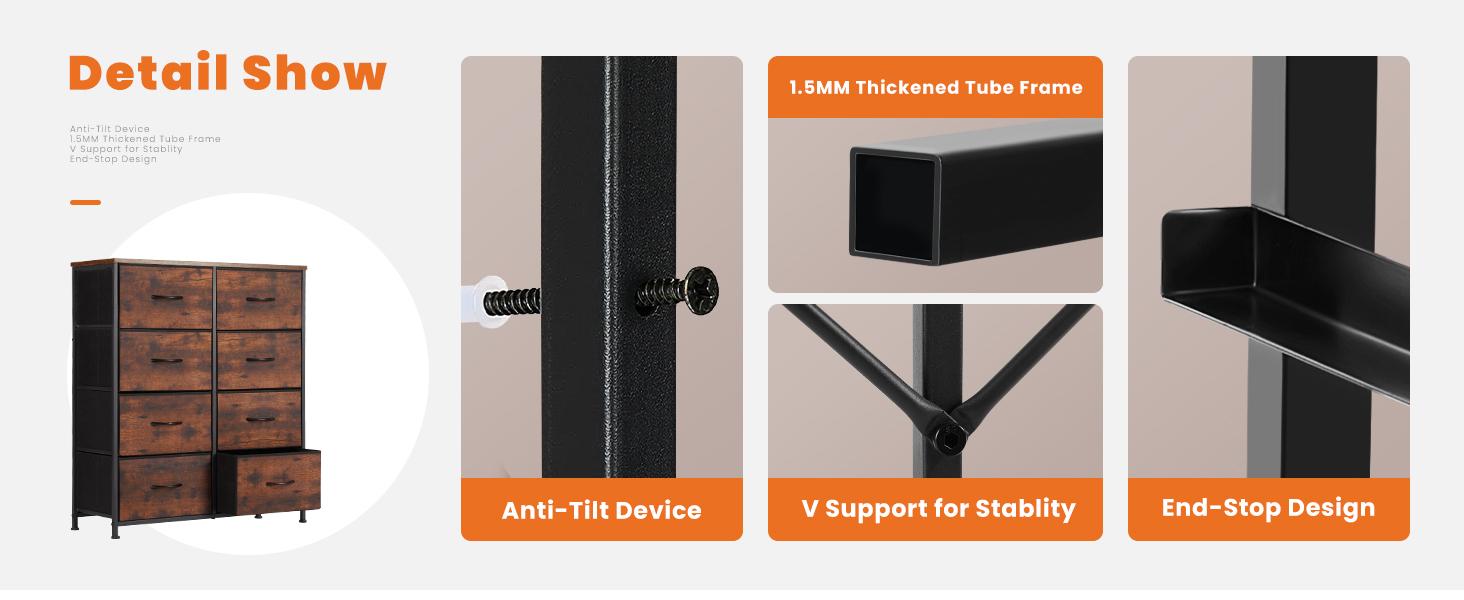 【New Color】Cupboards Cabinets Dresser - Fabric Storage Tower with 8 Drawers, Bedroom Organizer, Chest of Drawers with Fabric Bins, for Bedroom, Closet, Entryway