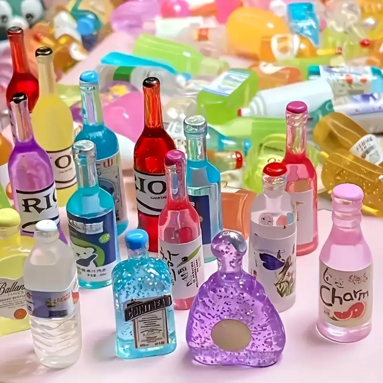32 Piece Colorful Resin Bottles Set, Decorative Miniature Wine Bottle Drink Milk Jar Statue, DIY Micro Landscape Indoor Car Decoration, Home Decor, Home Decor Supplies, Interior Decoration Accessories, Decorative Ornaments